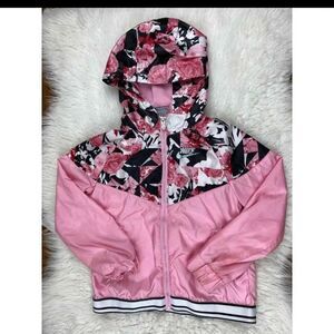 Nike Girls Size‎ Xlg  Pink Floral Lightweight Full Zip Hooded Windbreaker Jacket